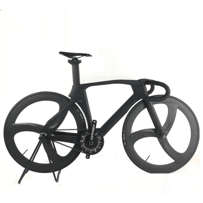 2018 700c New Carbon 8.6kg track/fixed gear Bike with tri spoke full carbon fiber UD matte clincher wheel with bike pedals